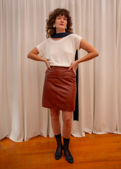 Zip Leather Skirt - Rust