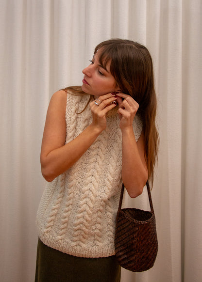 Handmade Knit Cable Vest - Cream