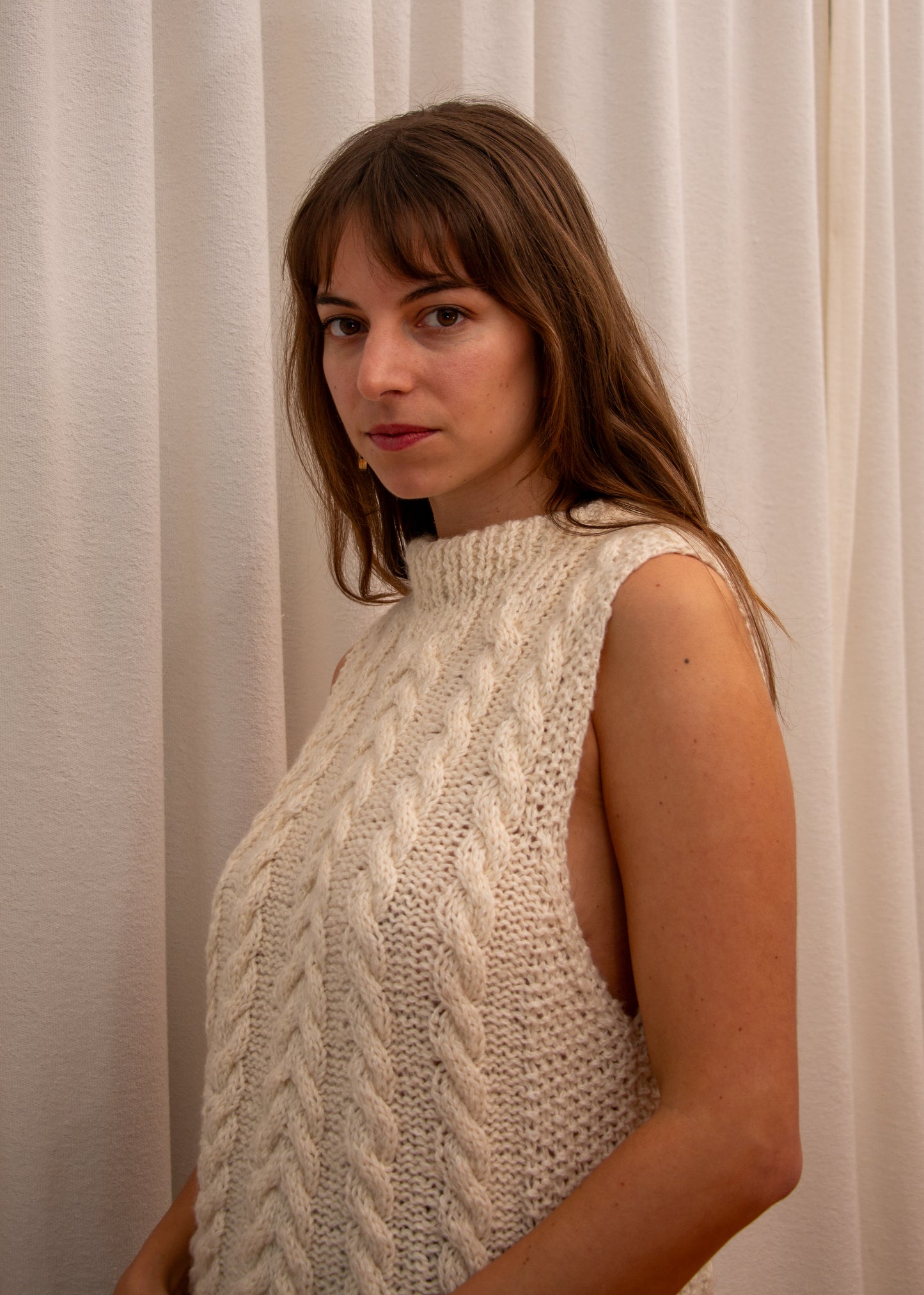 Handmade Knit Cable Vest - Cream