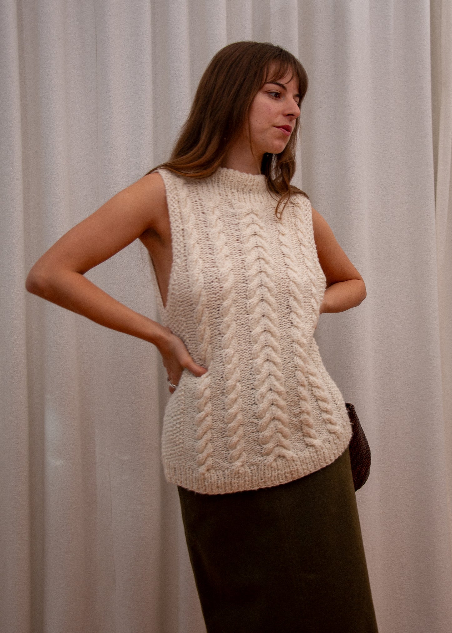 Handmade Knit Cable Vest - Cream