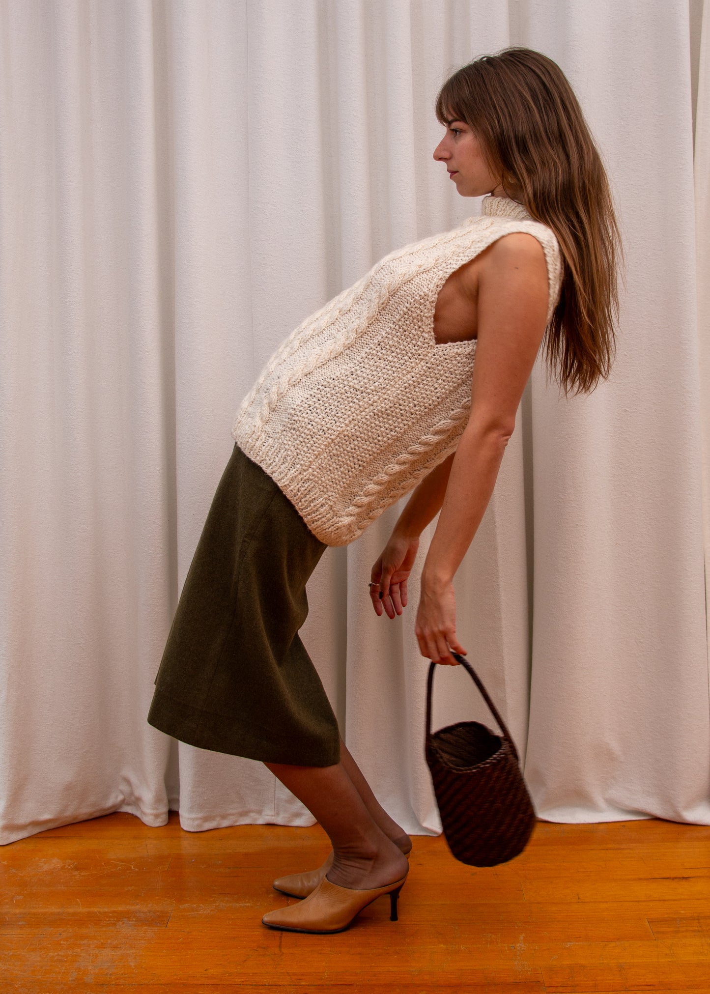 Handmade Knit Cable Vest - Cream