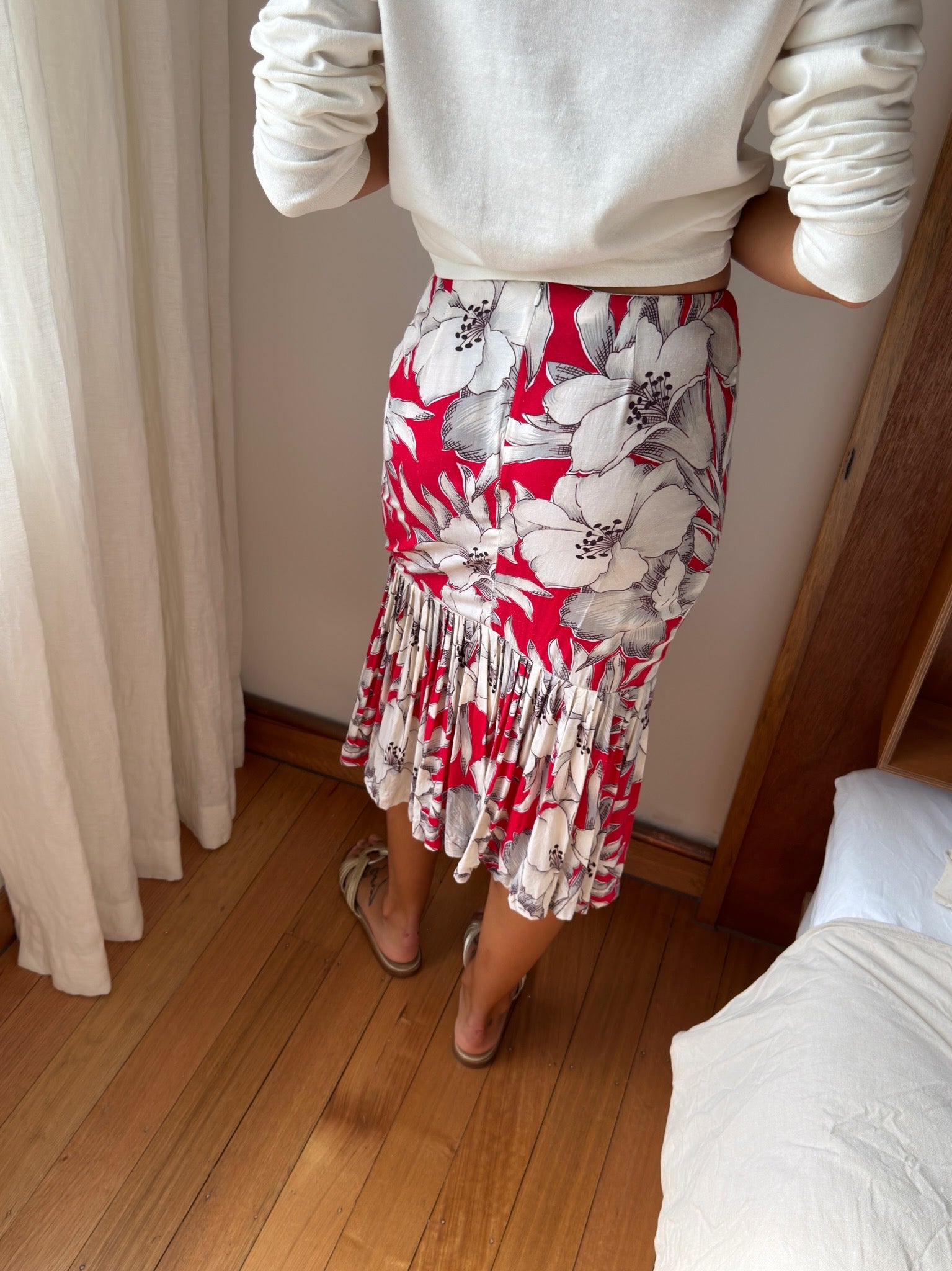 Norma Kamali Floral Ruched Skirt - Red