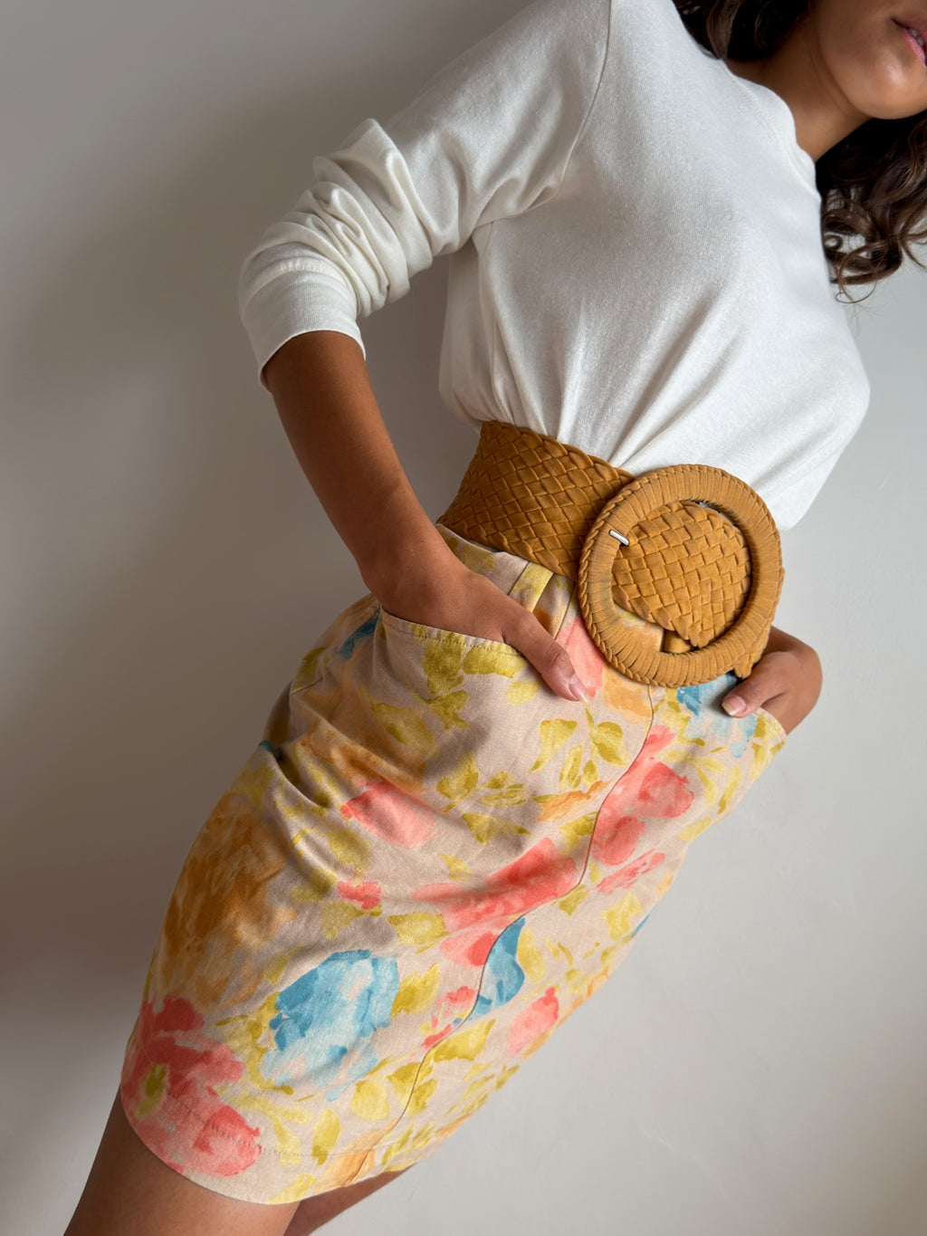 Stefanel Vintage Floral Skirt - Beige/Pink/Blue
