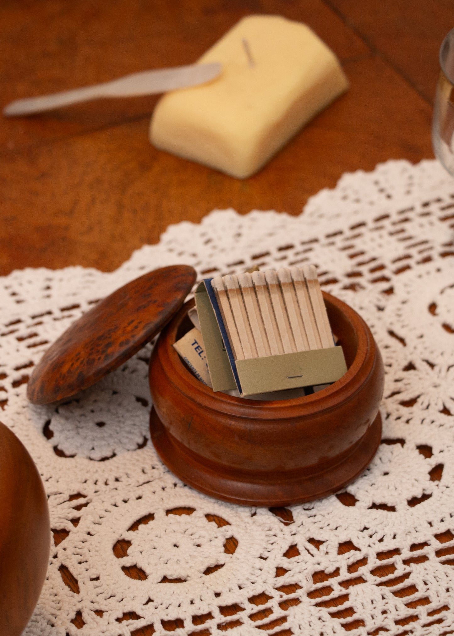 wooden canister vintage. filled.