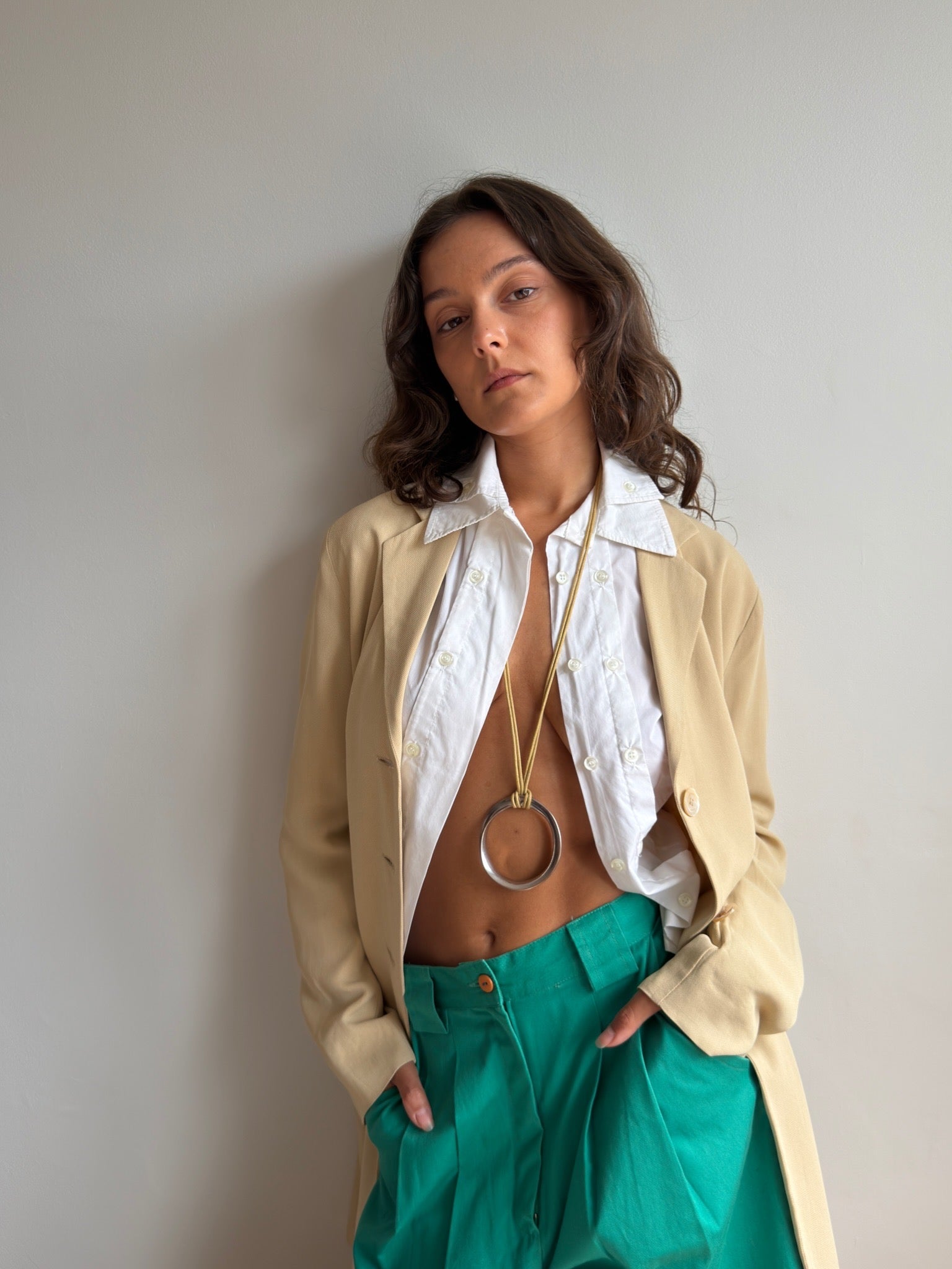 Round Silver Pendant on Leather Cord