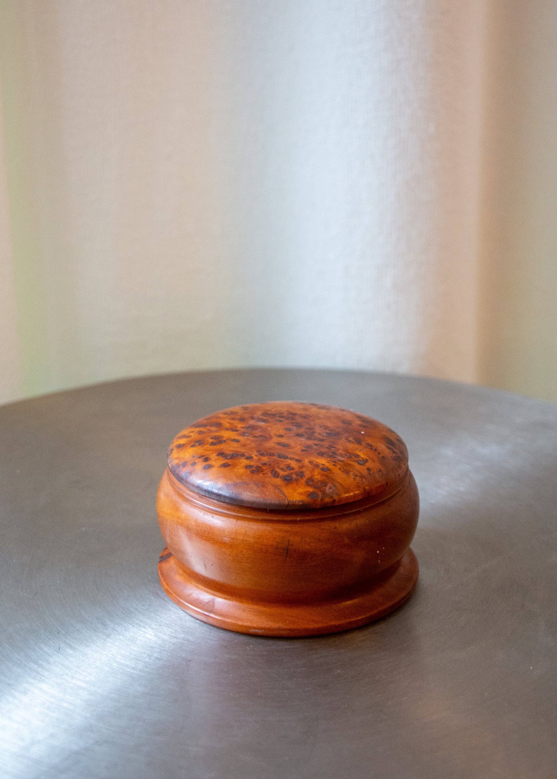 wooden canister vintage. closed.