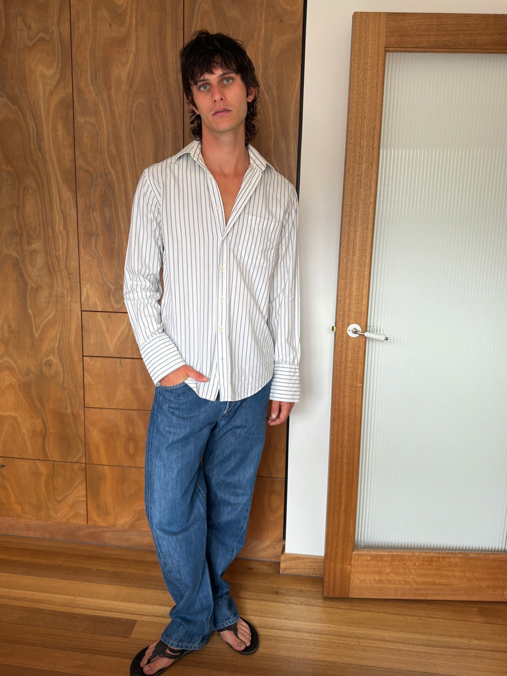 Féraud Button Down Shirt - White/Grey Stripe