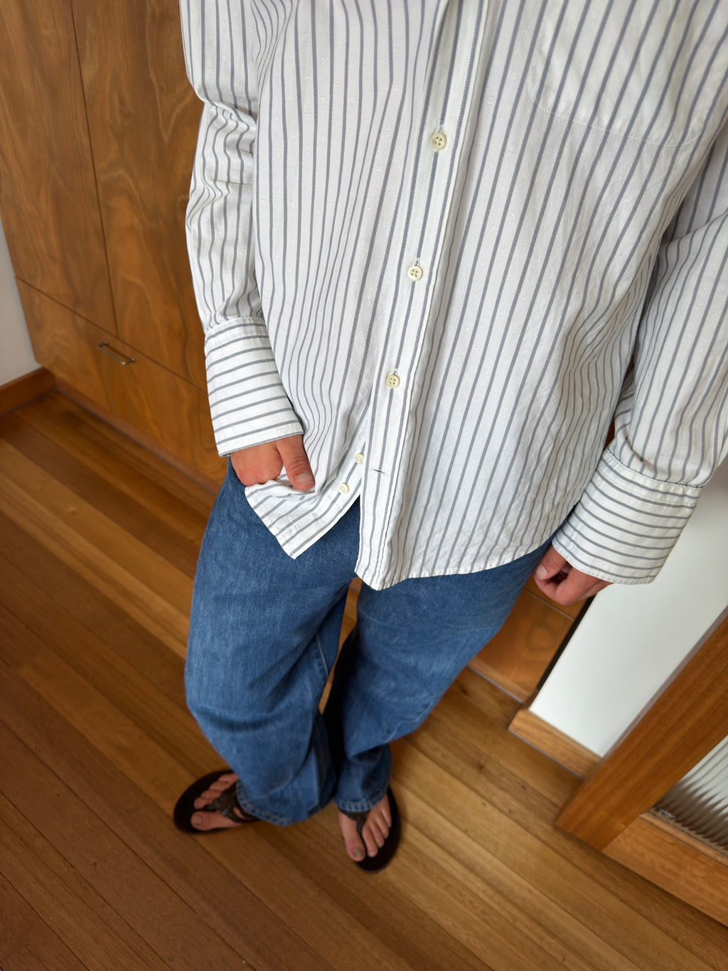 Féraud Button Down Shirt - White/Grey Stripe