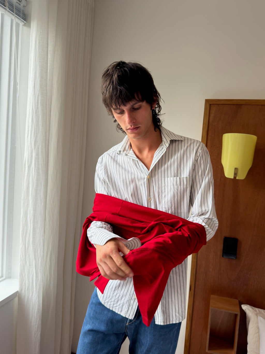 Féraud Button Down Shirt - White/Grey Stripe