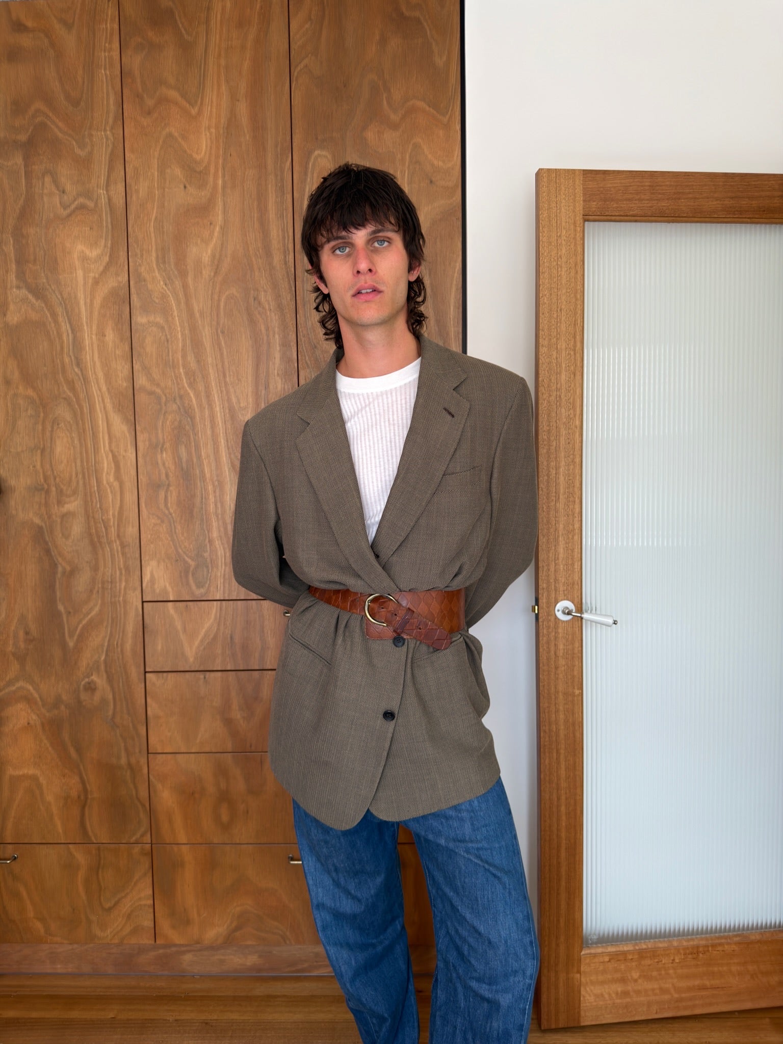 Checkered Waist Belt - Brown