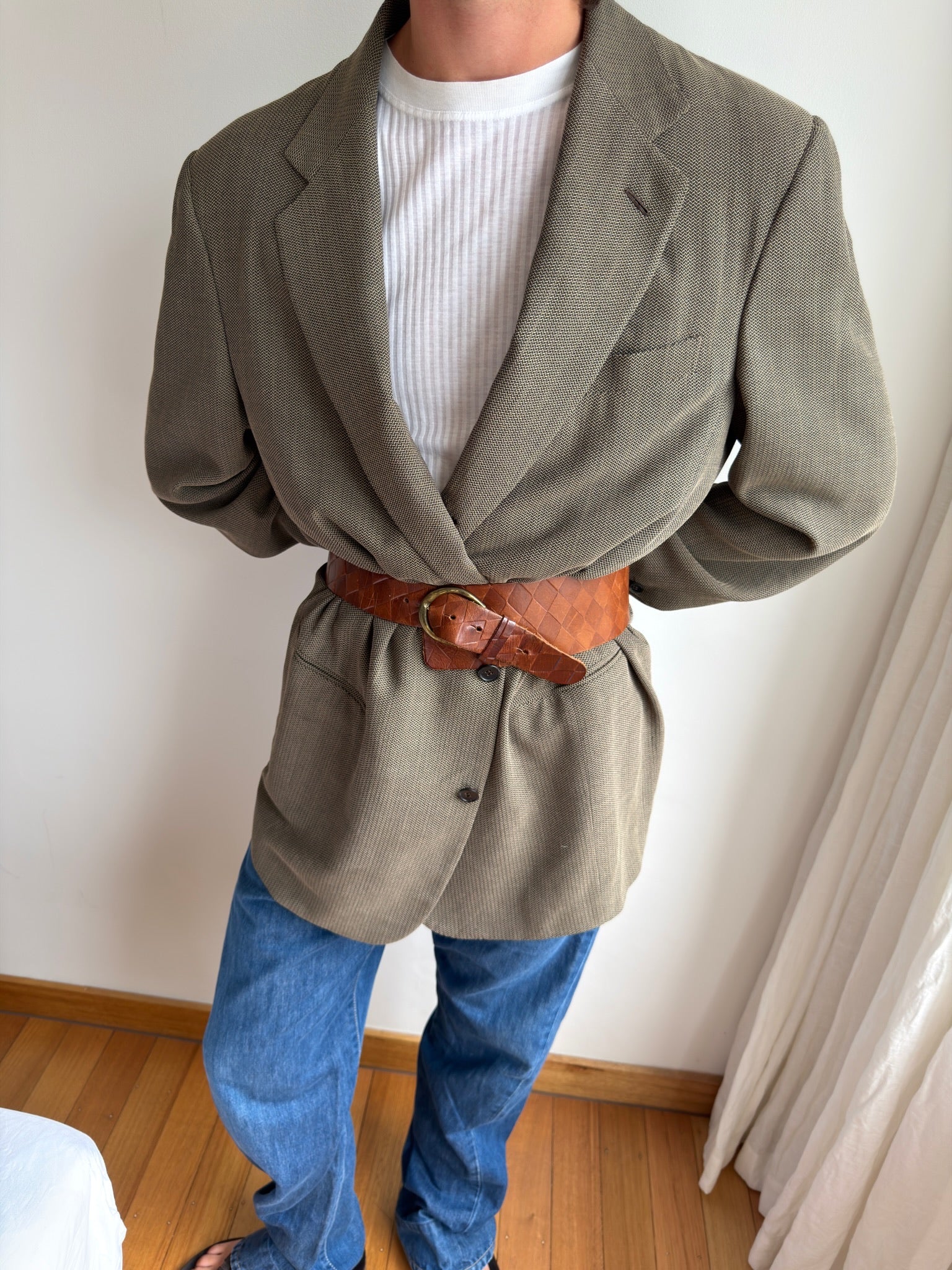 Checkered Waist Belt - Brown