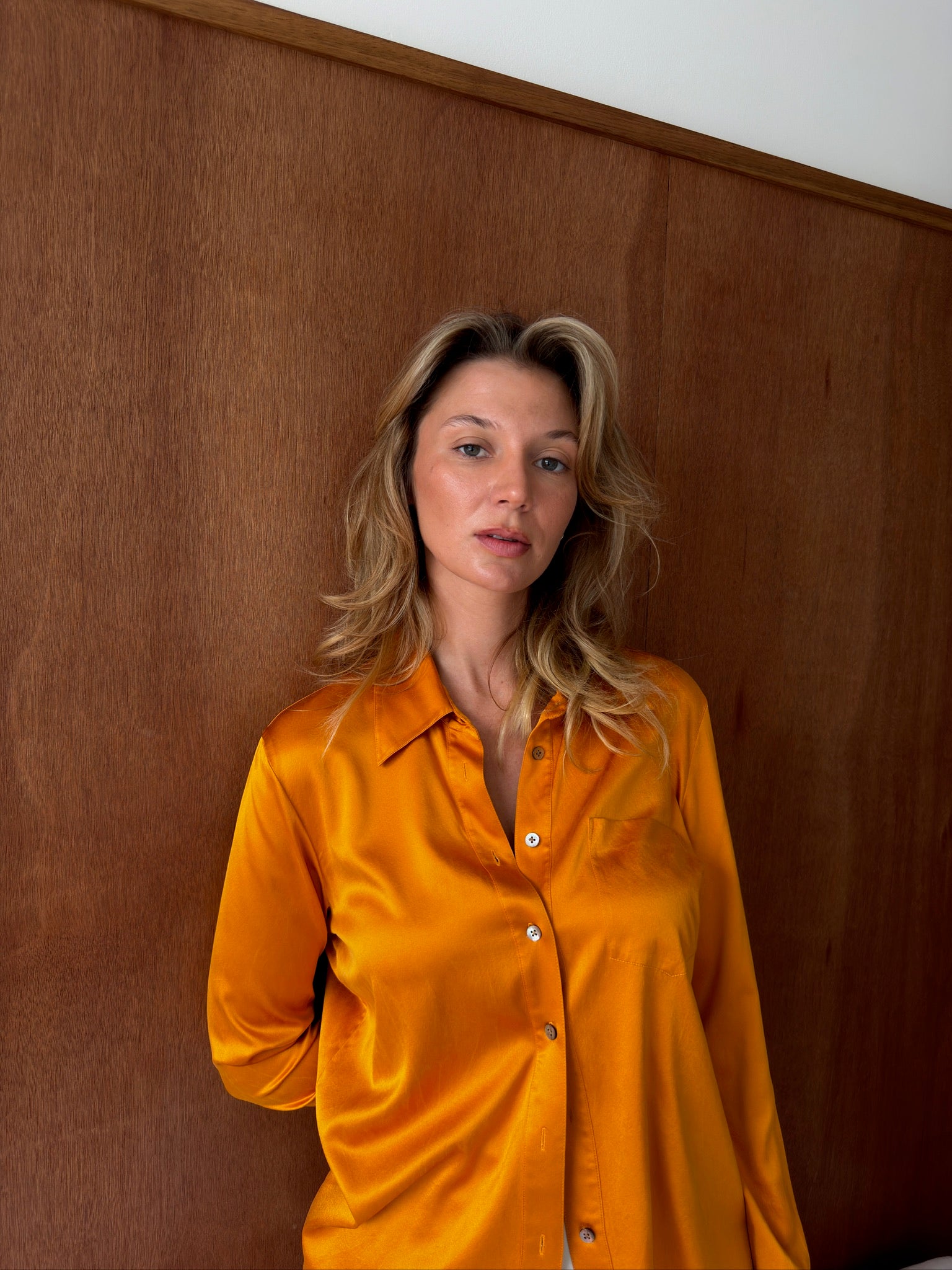 DKNY Silk Button Down - Orange