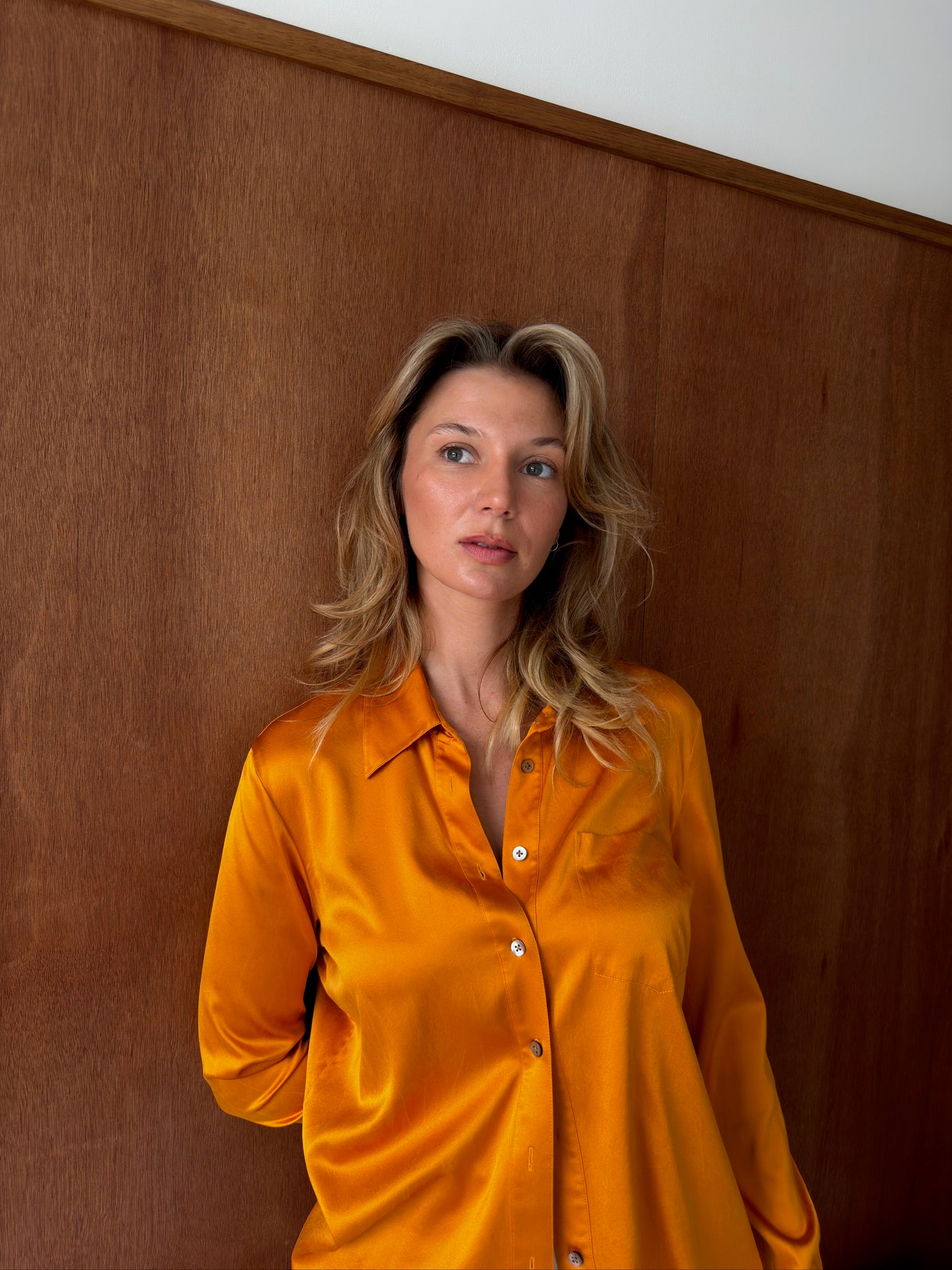 DKNY Silk Button Down - Orange