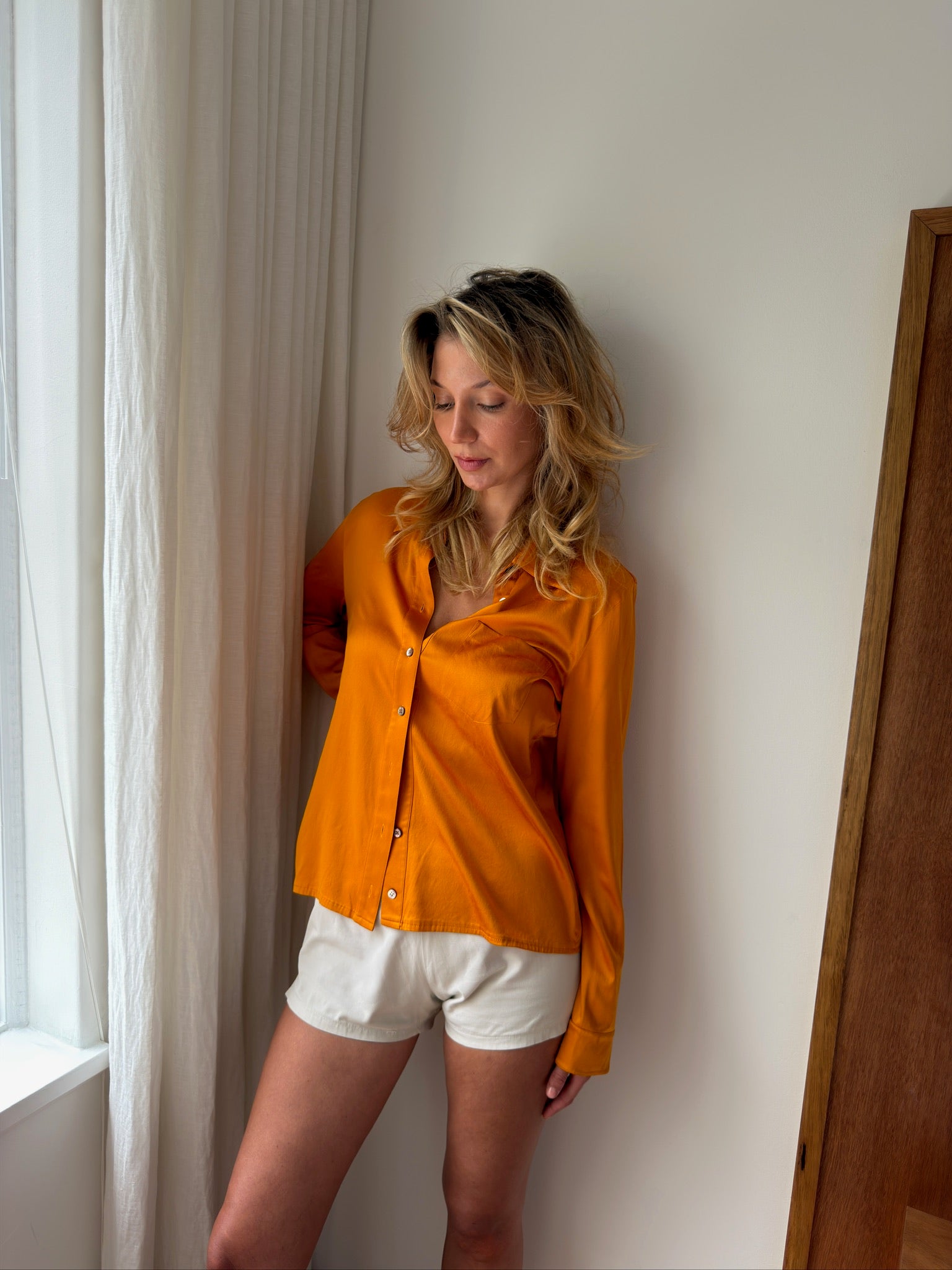 DKNY Silk Button Down - Orange