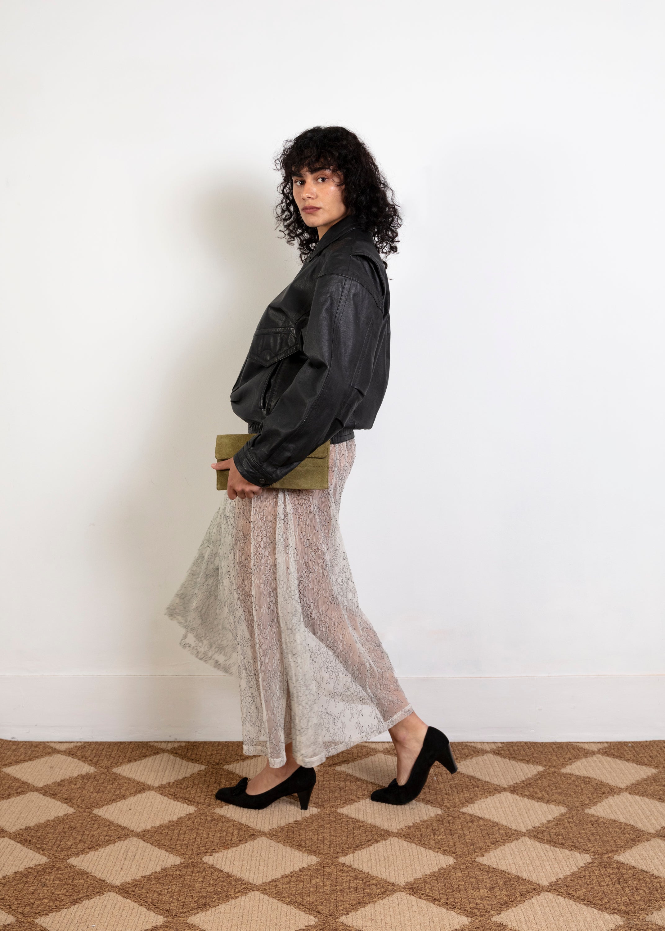 Unlabelled Sheer Lace Skirt - White/Black
