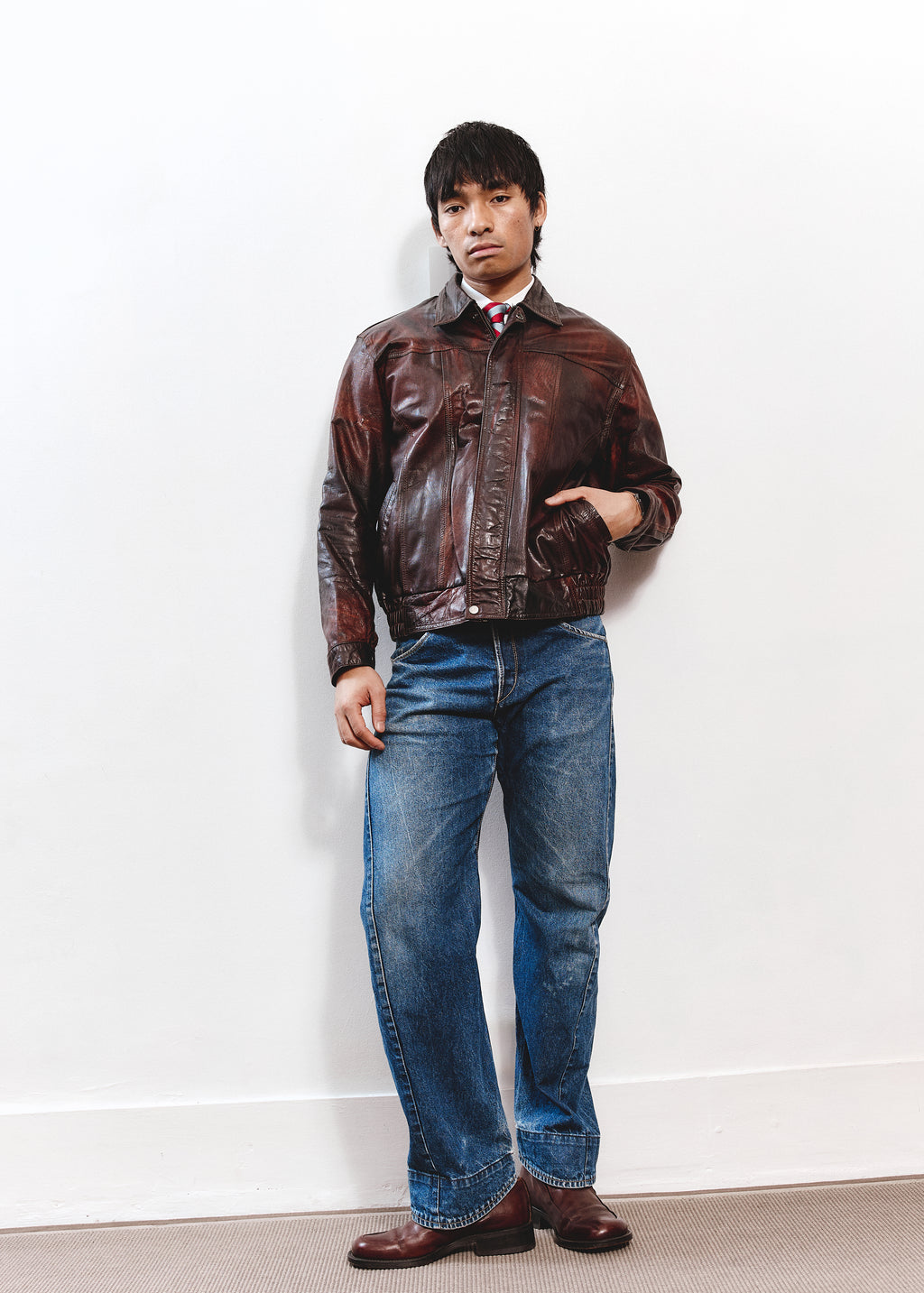 Winter Leather Jacket - Red/Brown