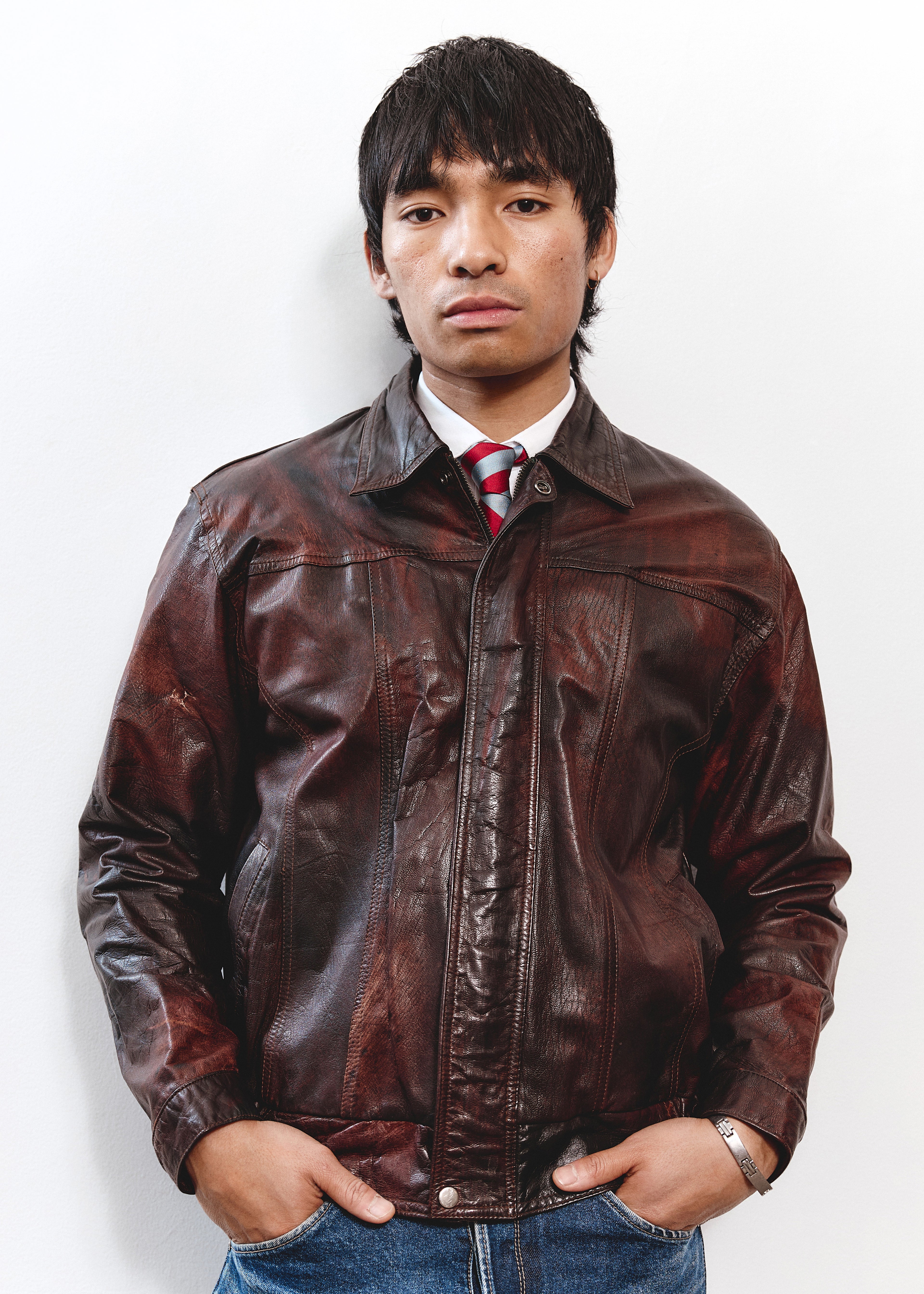 Winter Leather Jacket - Red/Brown