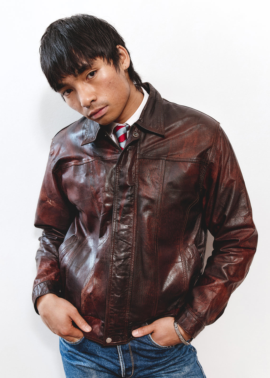 Winter Leather Jacket - Red/Brown