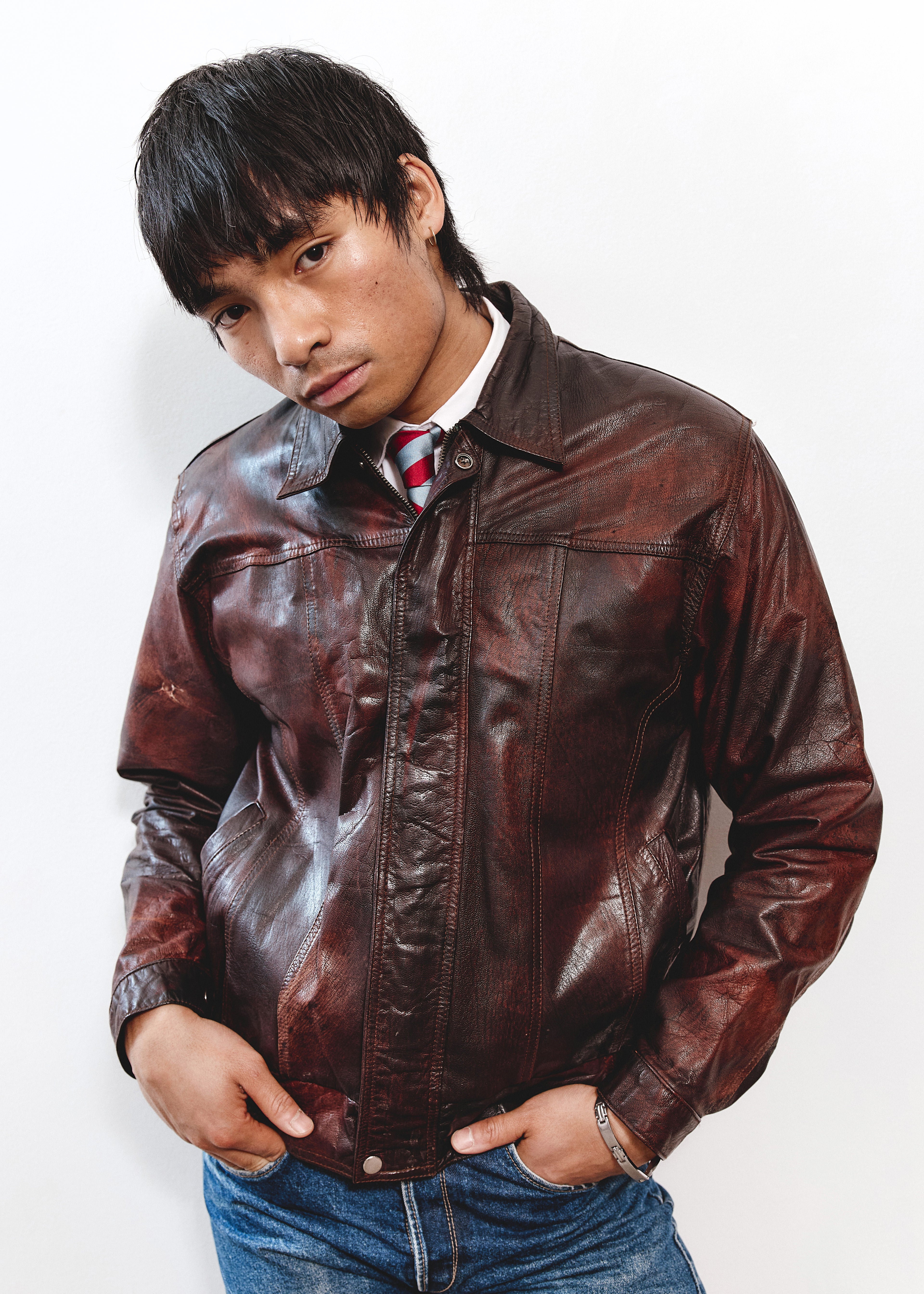 Winter Leather Jacket - Red/Brown