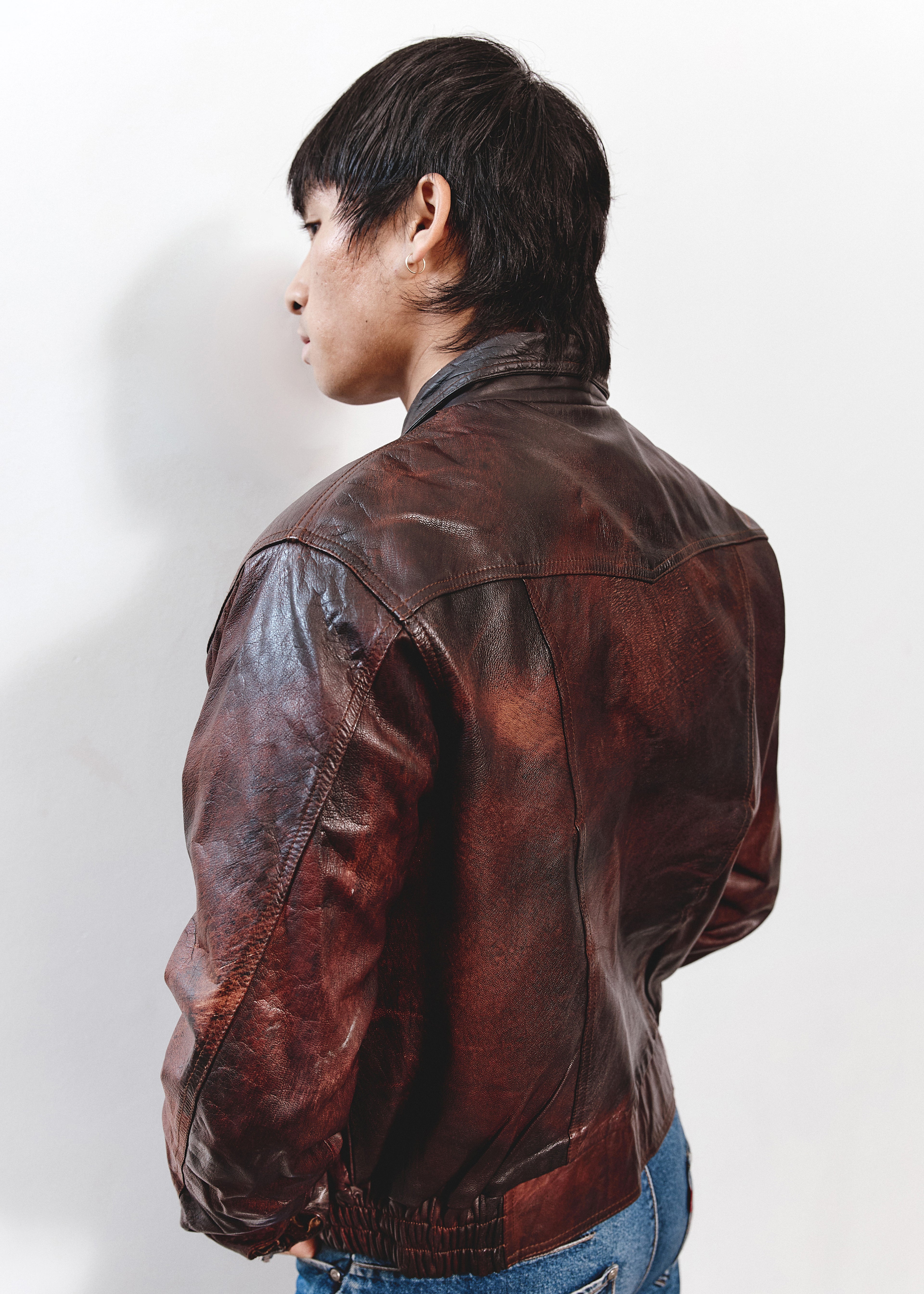 Winter Leather Jacket - Red/Brown