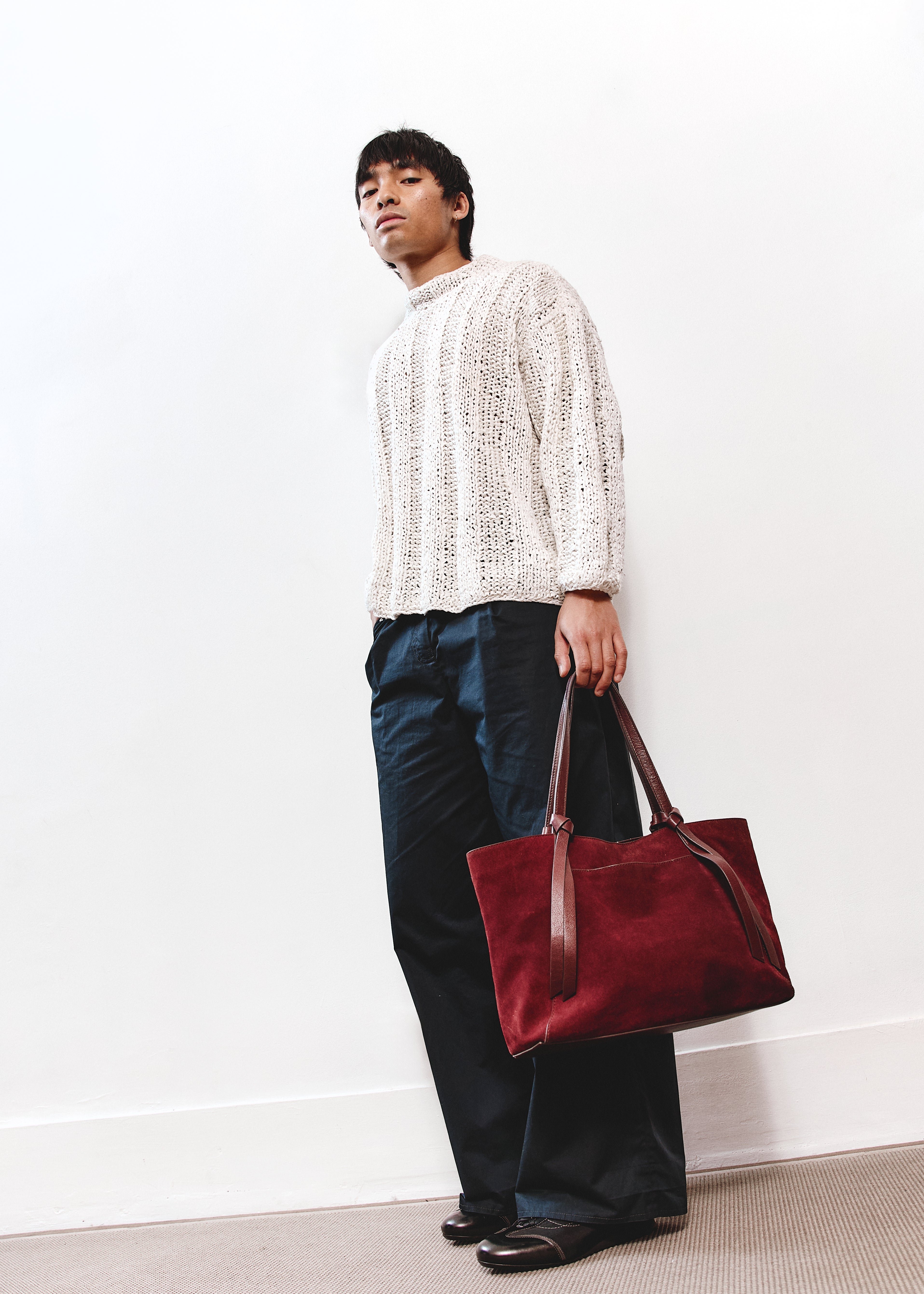 Fossil Suede Tote - Burgundy
