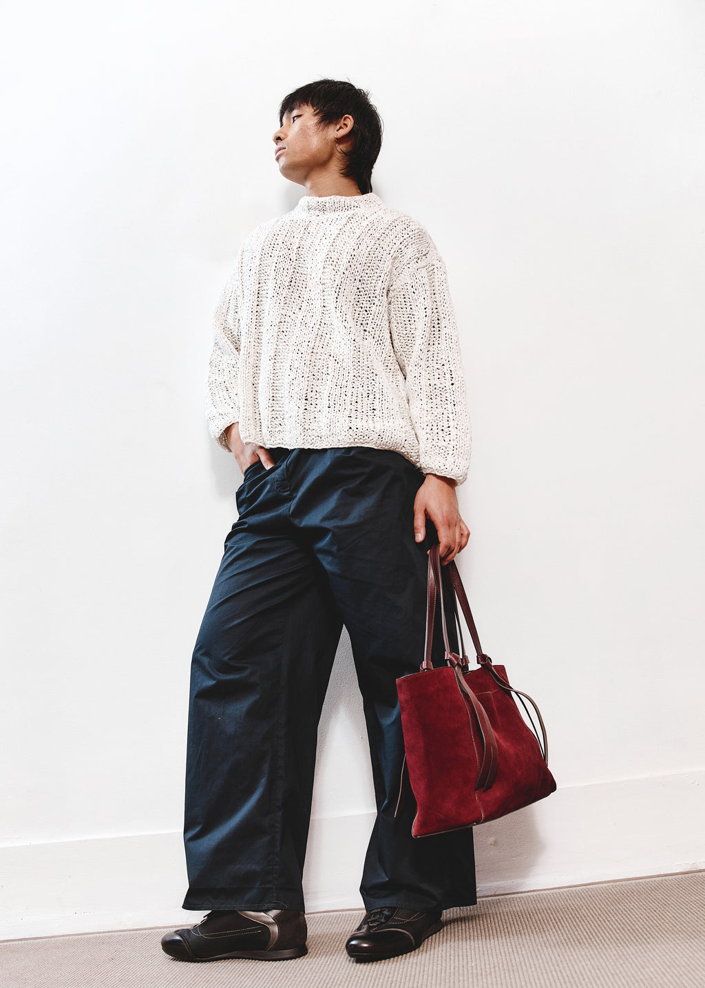 Fossil Suede Tote - Burgundy