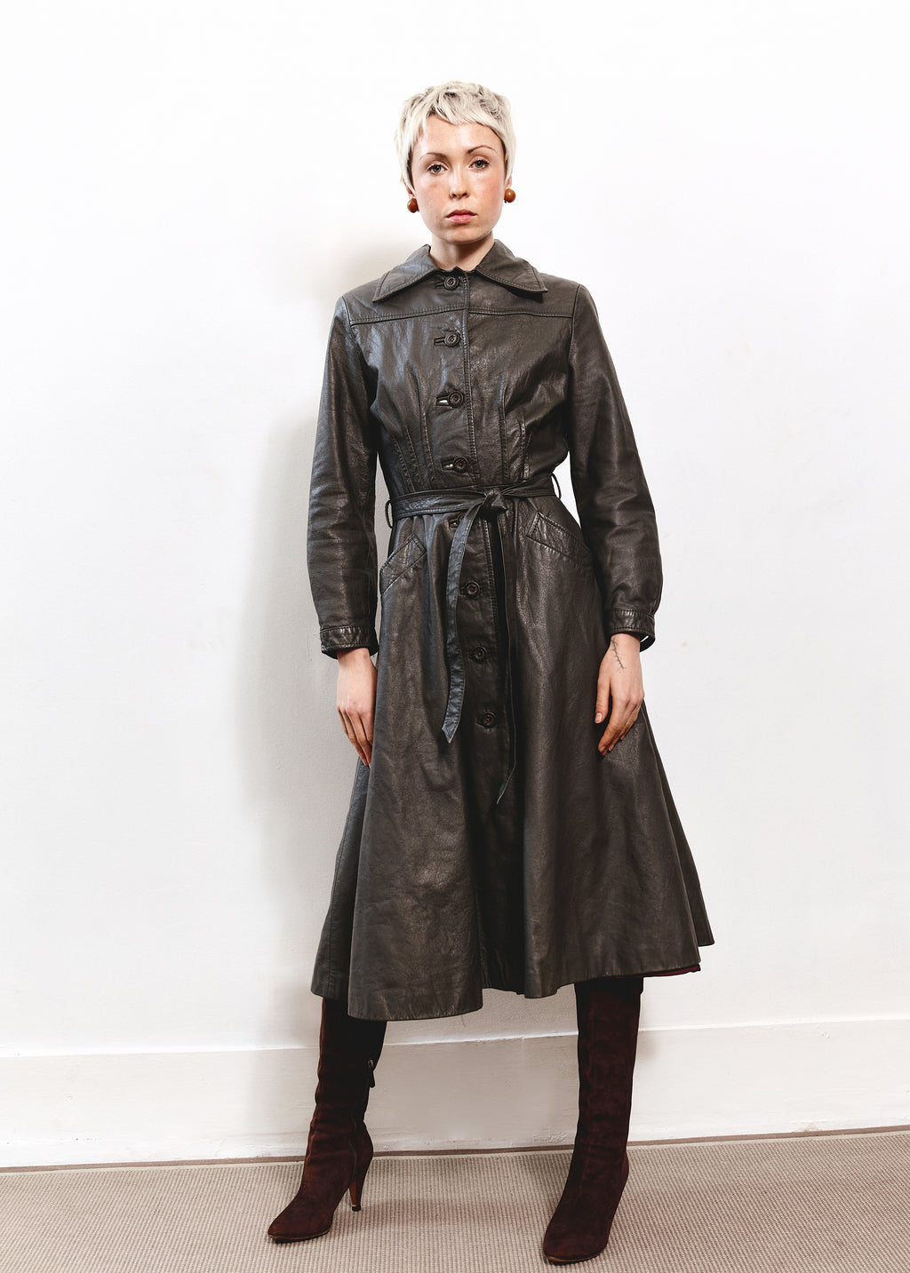 Radman Leather Trench Coat - Dark Green