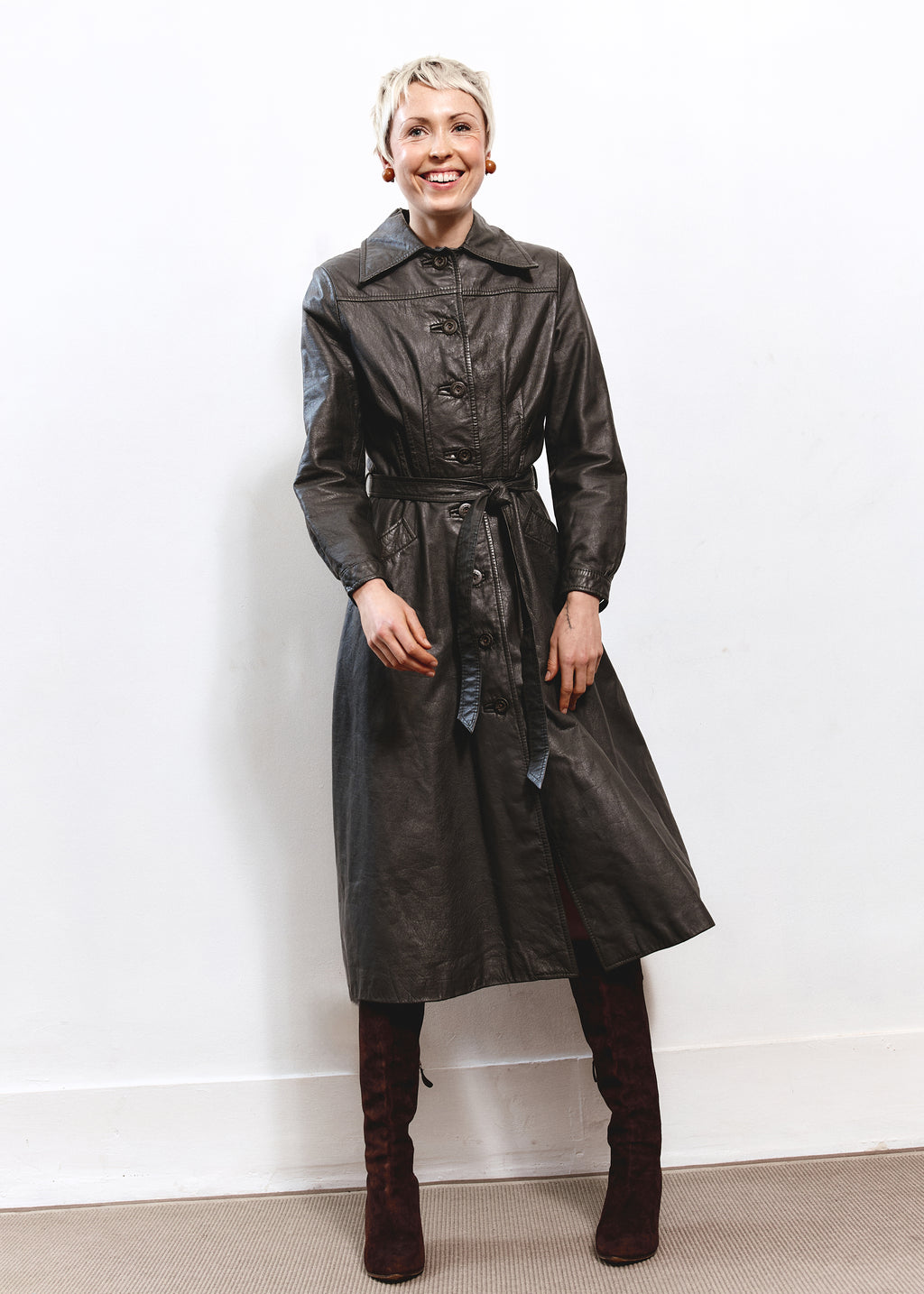 Radman Leather Trench Coat - Dark Green