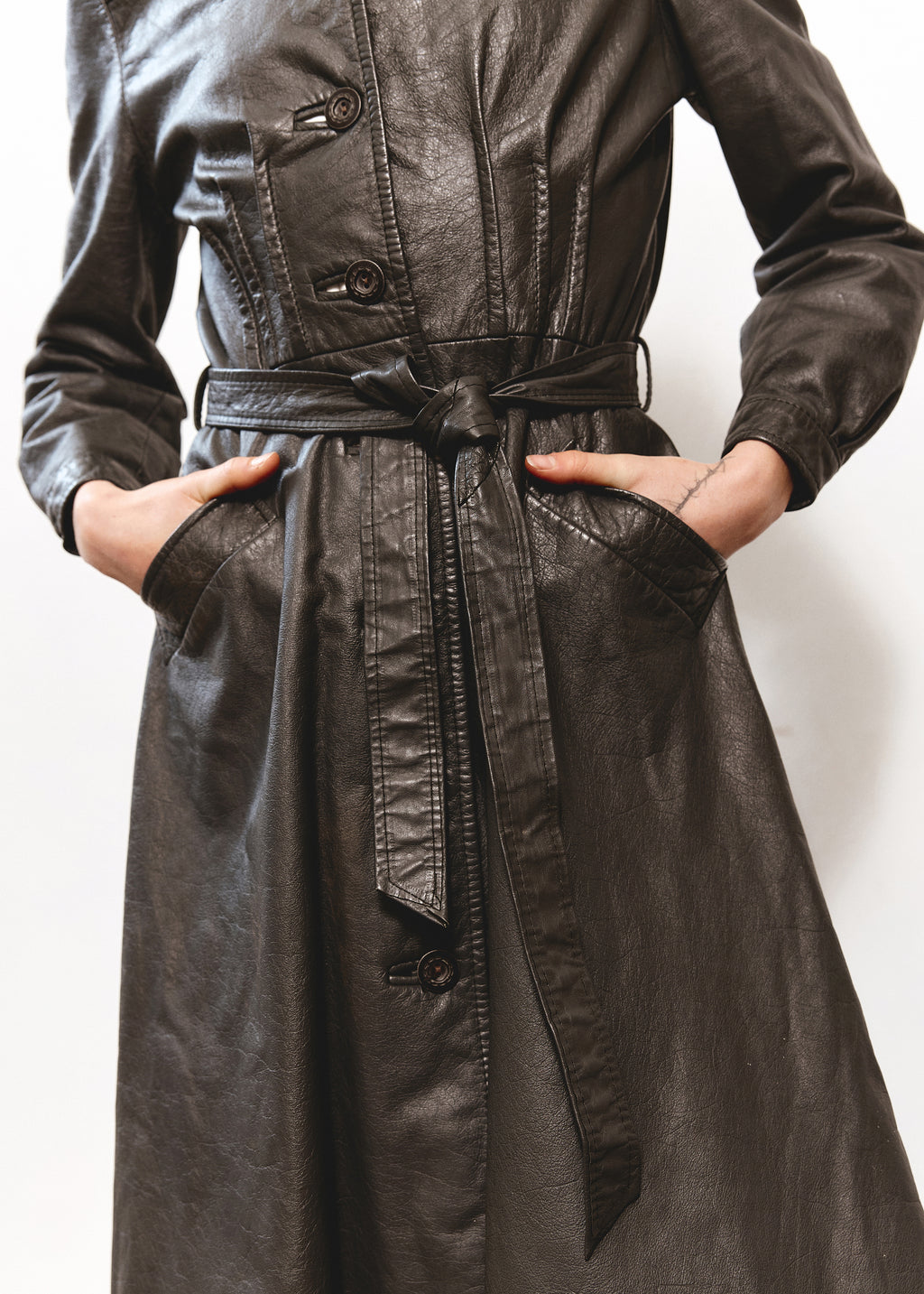 Radman Leather Trench Coat - Dark Green