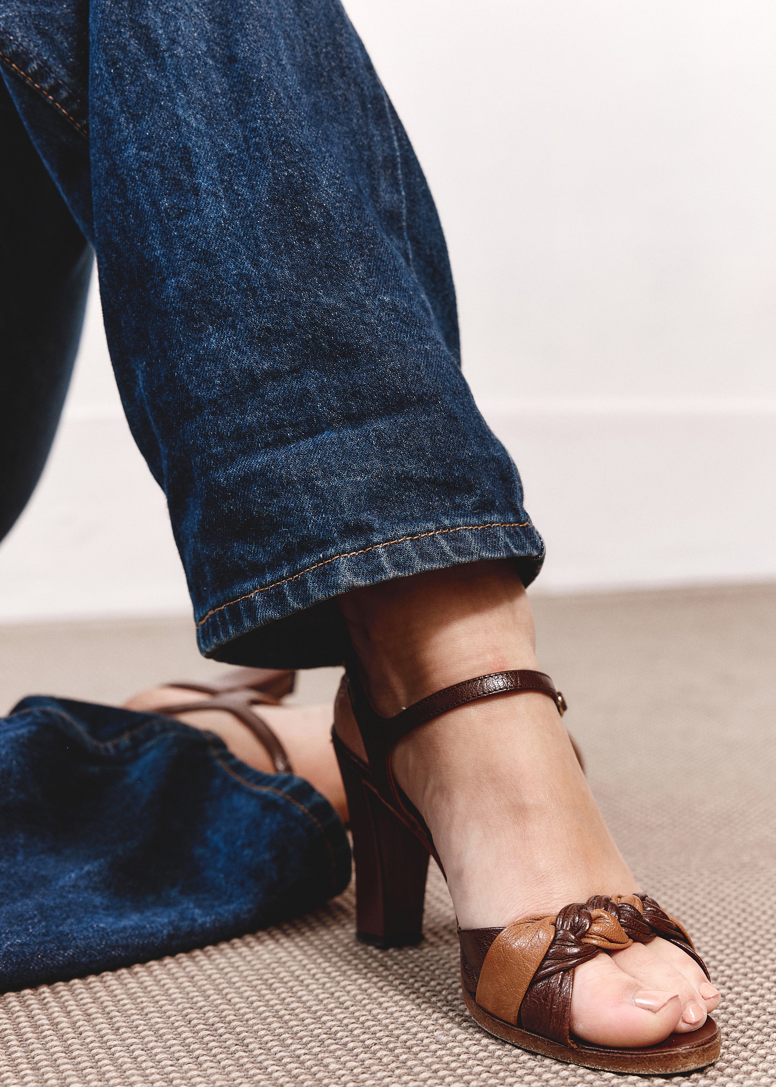 Omega Braided Heeled Sandals - Two Tone Brown