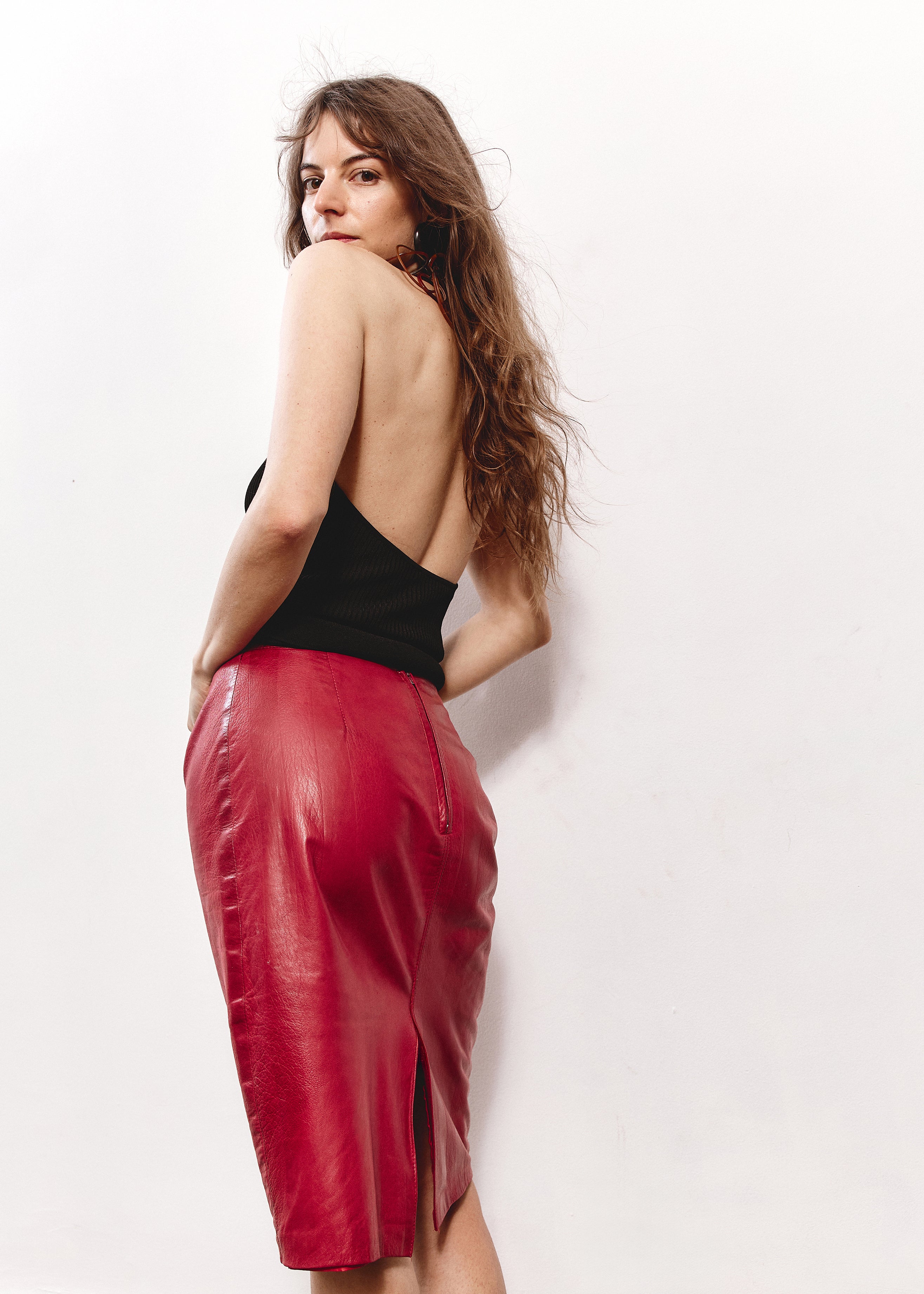 Sirocco Leather Pencil Skirt - Red