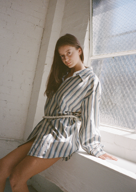 Vintage Country Road Button Down - Blue/White Stripe