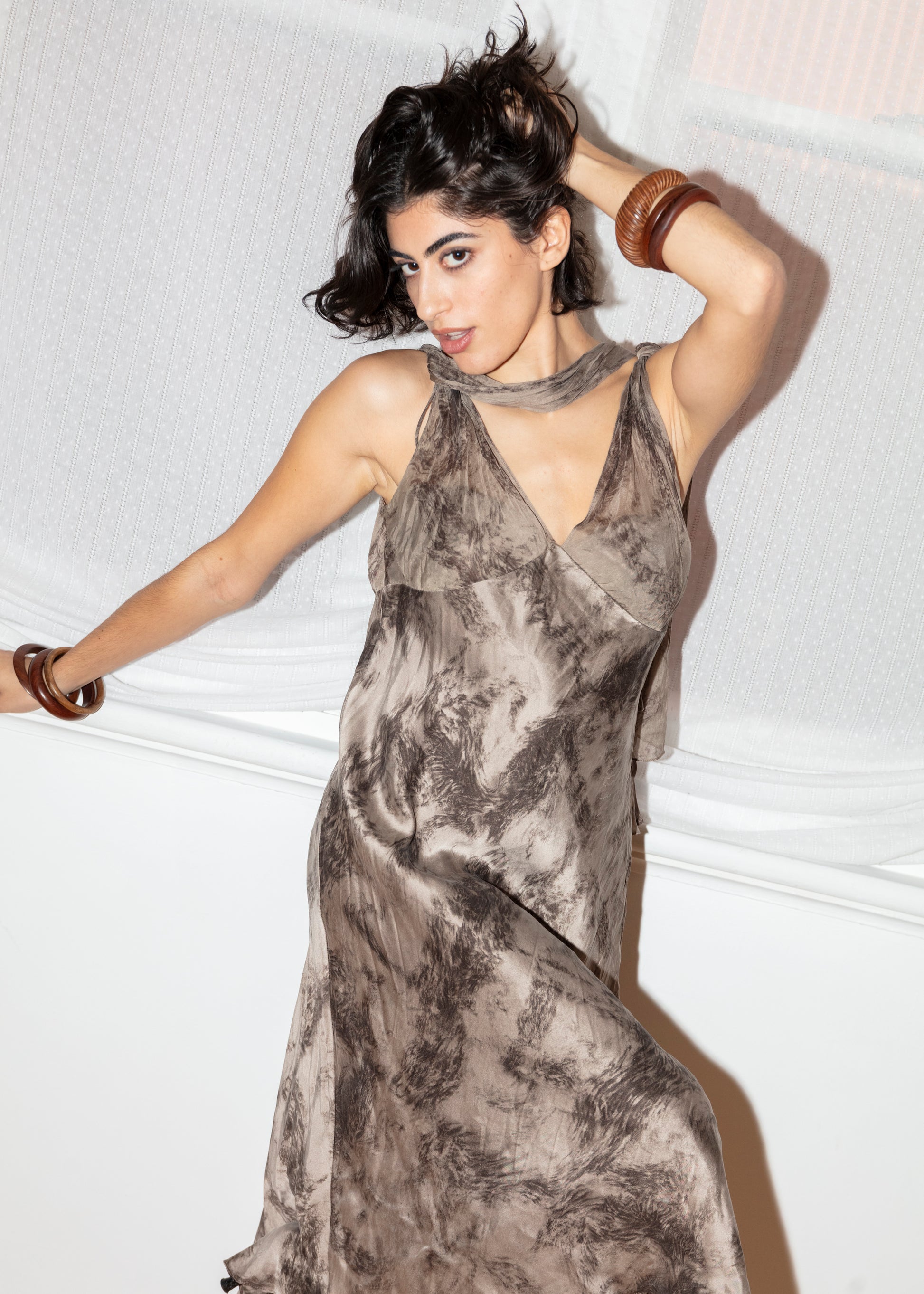 George Gross Silk Halter Dress - Brown