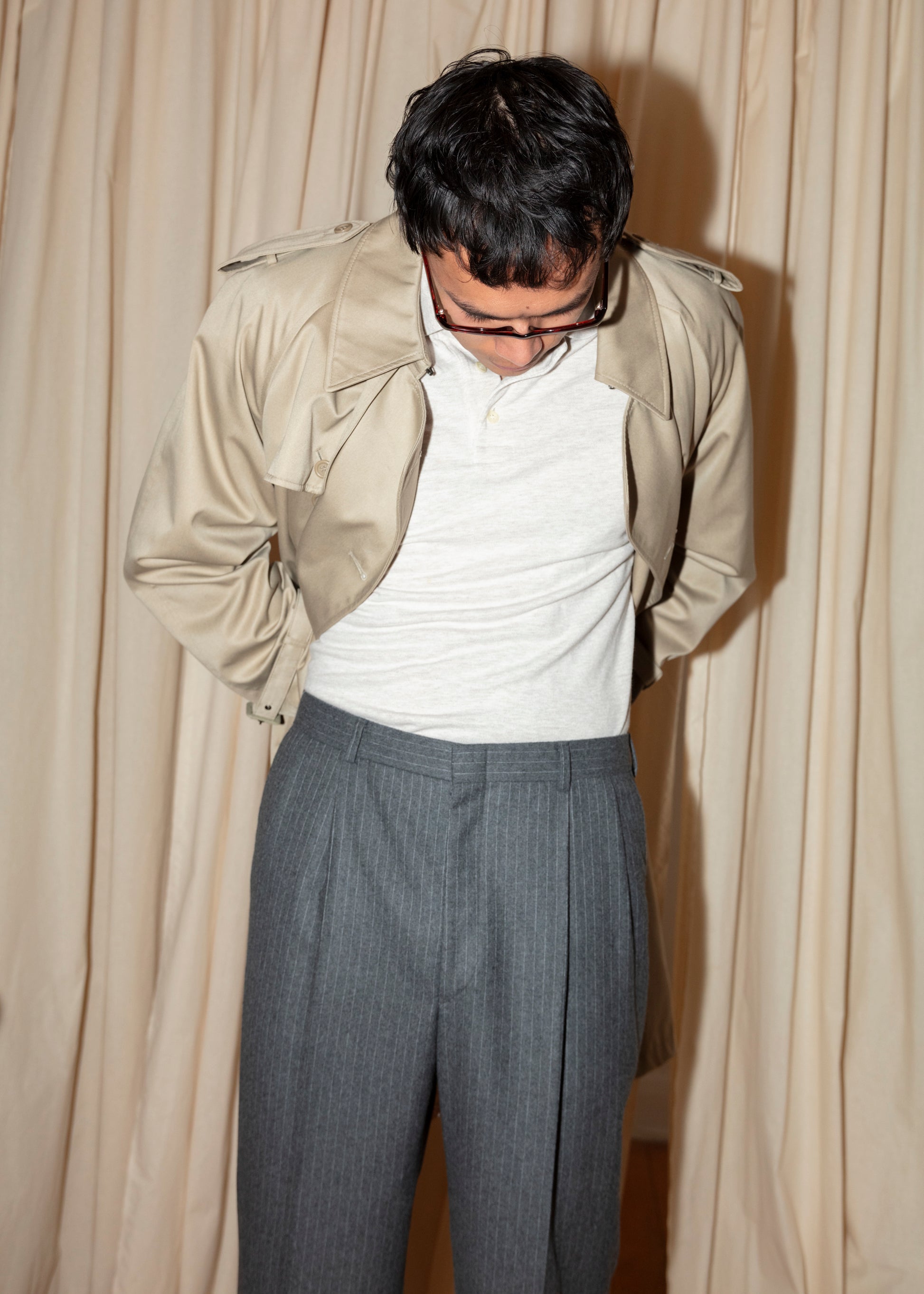 Wool Pleated Pants - Grey Pinstripe